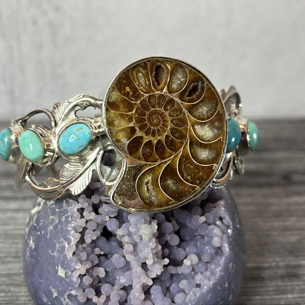 sterling silver ammonite Turquoise Cuff Bracelet